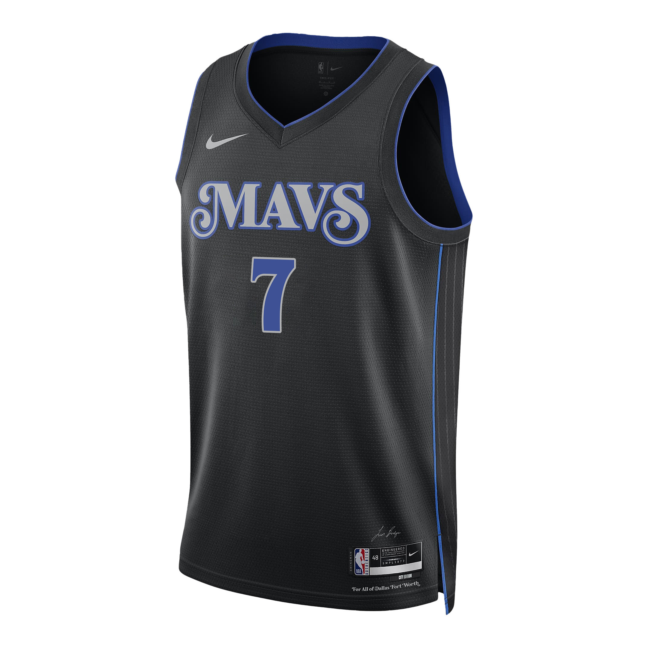 Alternative view of Dwight Powell 7 Dallas Mavericks 2024 FINALS PATCH Swingman Jersey Customized - City Edition - Black - JS774 