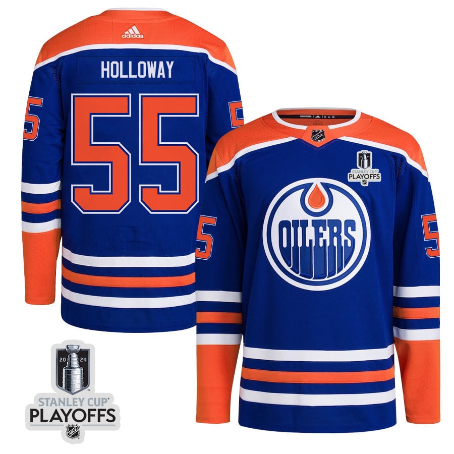 Dylan Holloway 55 Edmonton Oilers 2024 NHL Playoffs Patch Home Jersey - Men - JS893 