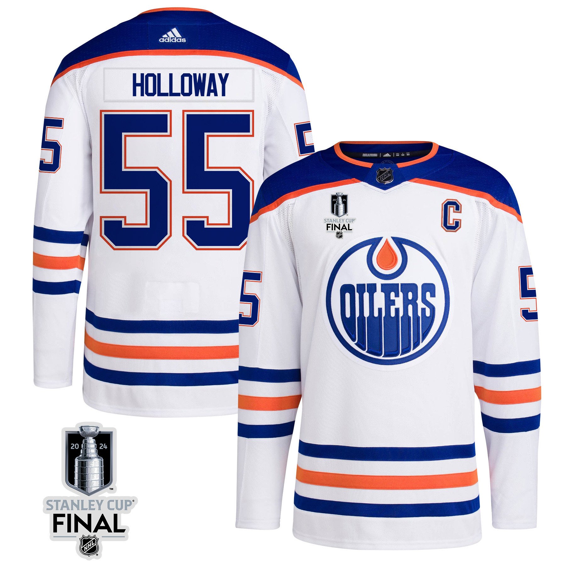 Dylan Holloway 55 Edmonton Oilers 2024 STANLEY CUP Final Away Jersey - Men, White - JS168 