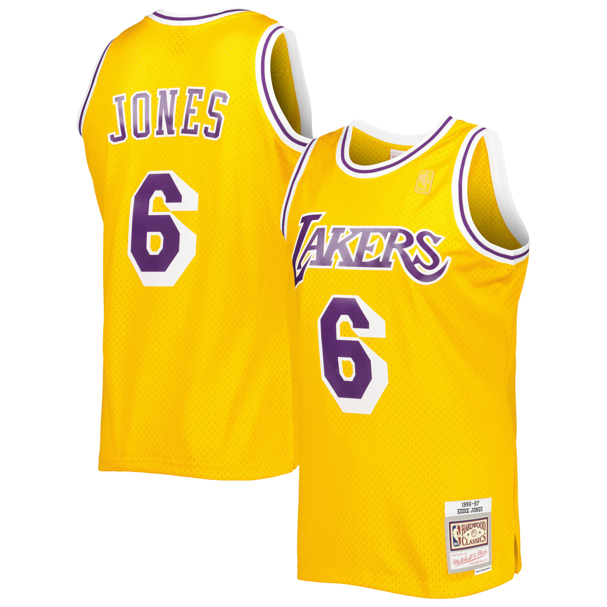 Alternative view of Eddie Jones Los Angeles Lakers Mitchell & Ness 1996-97 Hardwood Classics Swingman Jersey - Gold