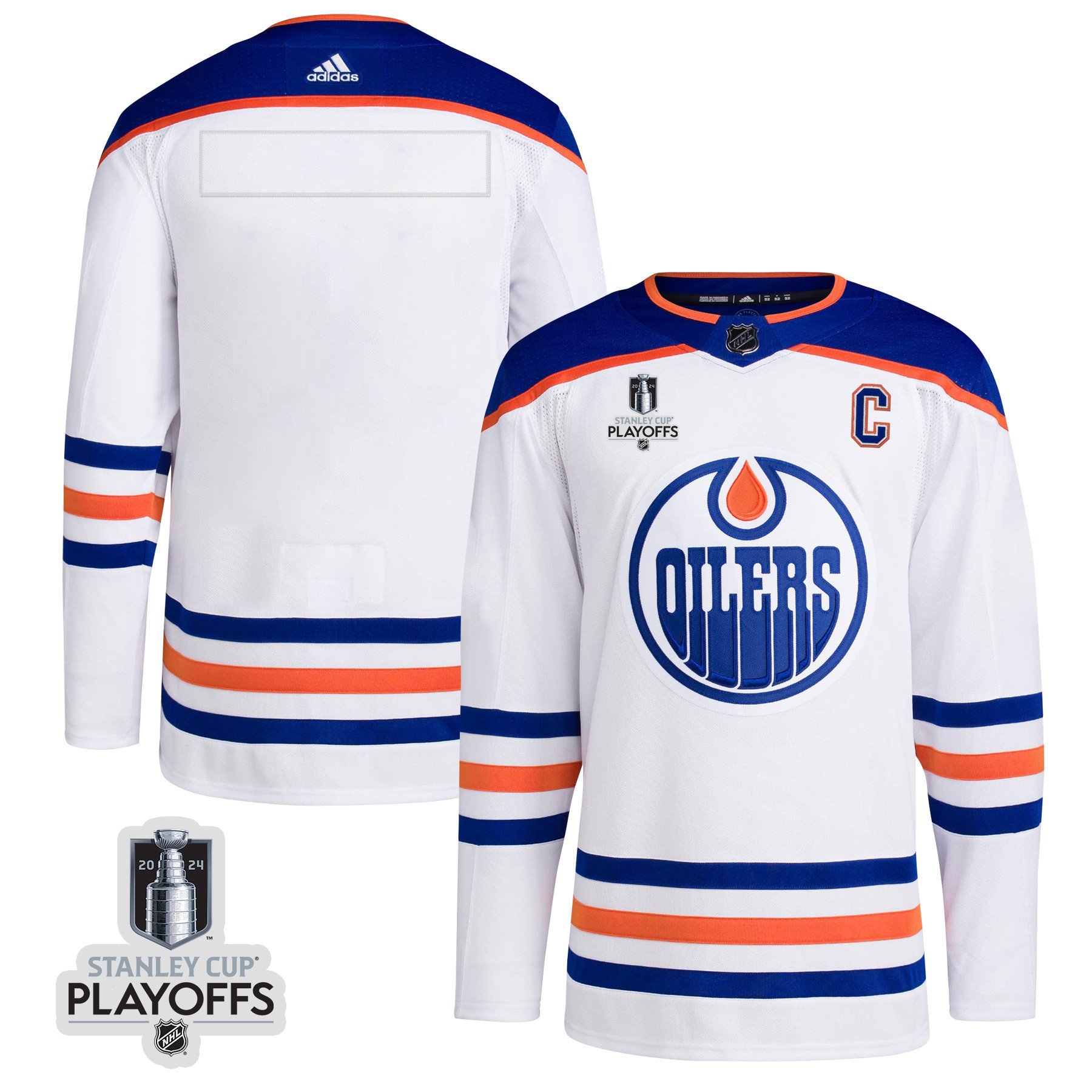 Edmonton Oilers 2024 NHL Playoffs Patch Away Jersey - Men, White - JS710 