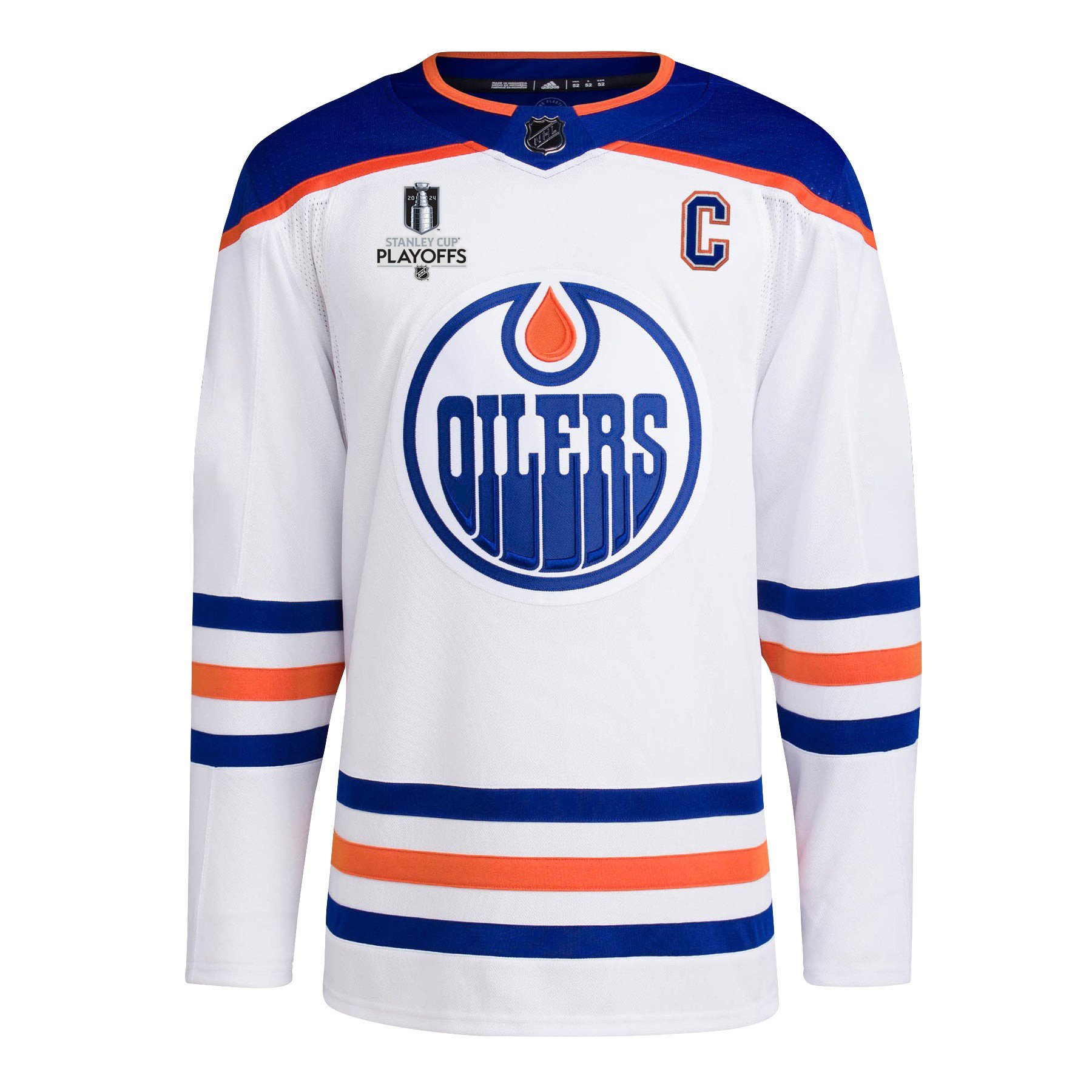 Alternative view of Edmonton Oilers 2024 NHL Playoffs Patch Away Jersey - Men, White - JS710 