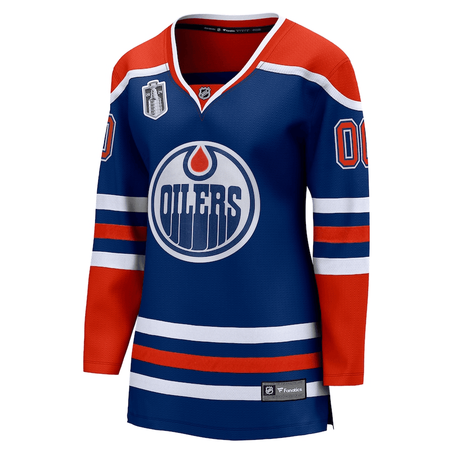 Alternative view of Edmonton Oilers 2024 Stanley Cup Final Home Breakaway Custom Name Jersey - Royal, Women - JS538 