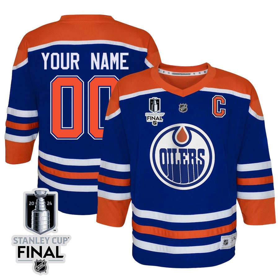 Edmonton Oilers 2024 STANLEY CUP Final Youth Home Jersey Customized - Royal - JS797 
