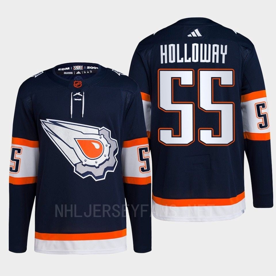 Edmonton Oilers Dylan Holloway 55 Navy Primegreen Reverse Retro 2.0 Jersey 2022 - JS211 