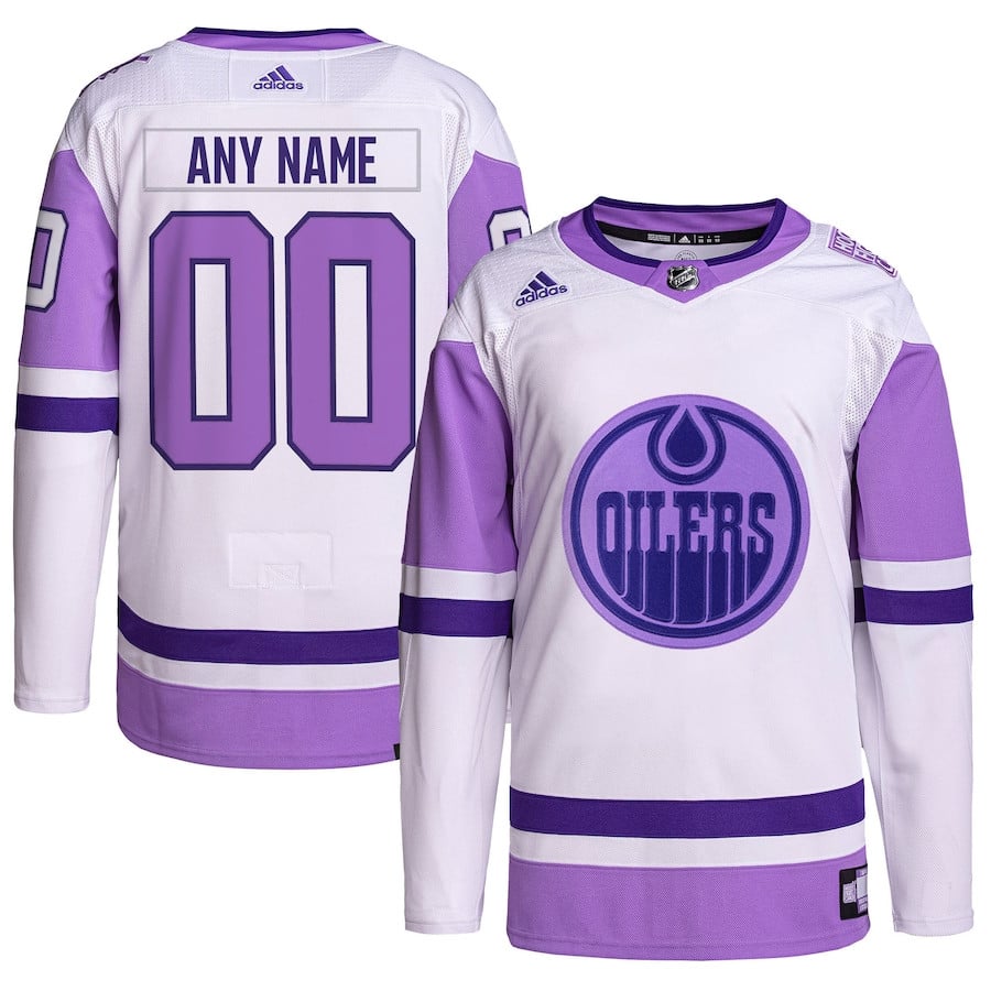 Edmonton Oilers Hockey Fights Cancer Primegreen Custom Men Jersey - White/Purple - JS426 