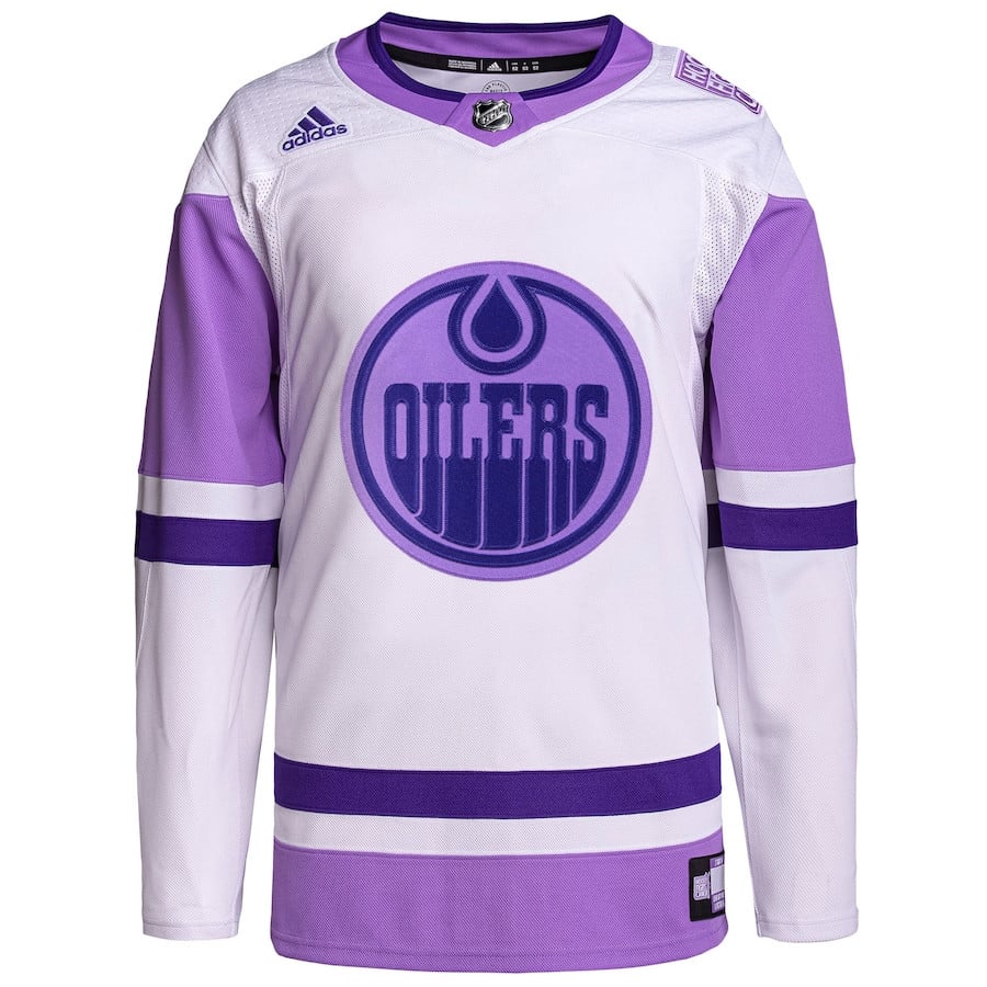 Alternative view of Edmonton Oilers Hockey Fights Cancer Primegreen Custom Men Jersey - White/Purple - JS426 