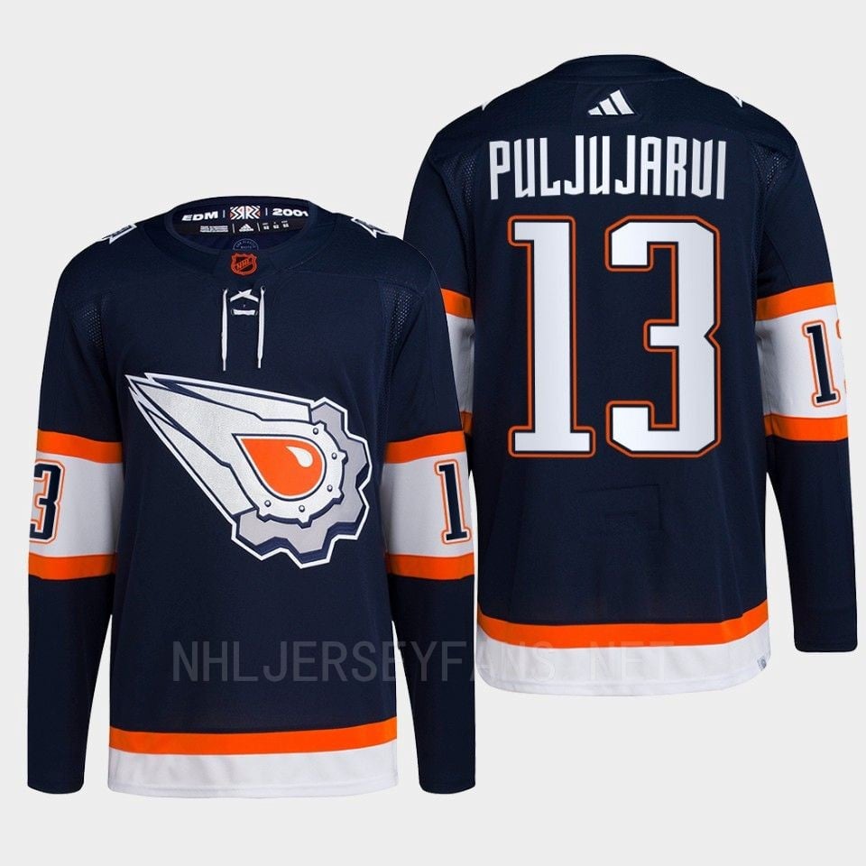 Edmonton Oilers Jesse Puljujarvi 13 Navy Primegreen Reverse Retro 2.0 Jersey 2022 - JS253 