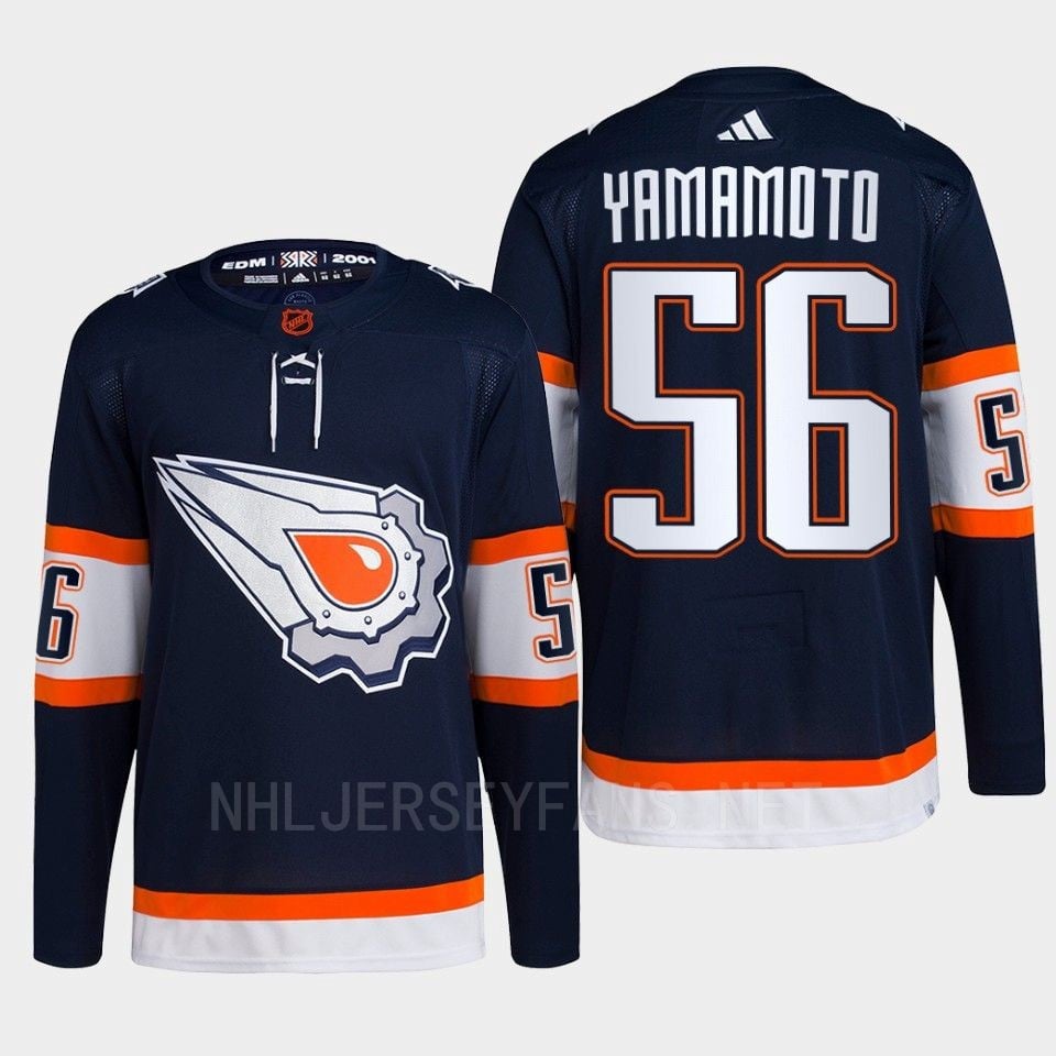 Edmonton Oilers Kailer Yamamoto 56 Navy Primegreen Reverse Retro 2.0 Jersey 2022 - JS190 