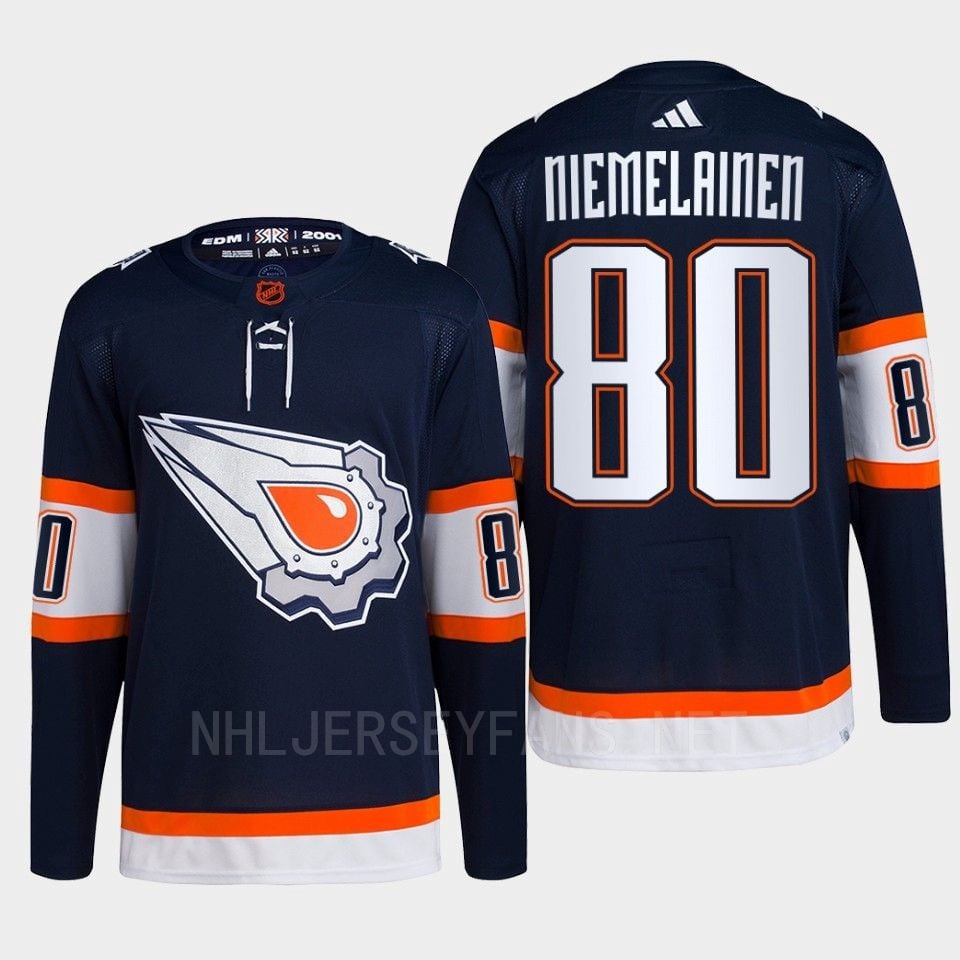 Edmonton Oilers Markus Niemelainen 80 Navy Primegreen Reverse Retro 2.0 Jersey 2022 - JS678 
