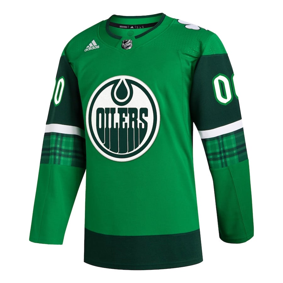 Alternative view of Edmonton Oilers St. Patrick's Day Custom Men Jersey - Kelly Green - JS399 