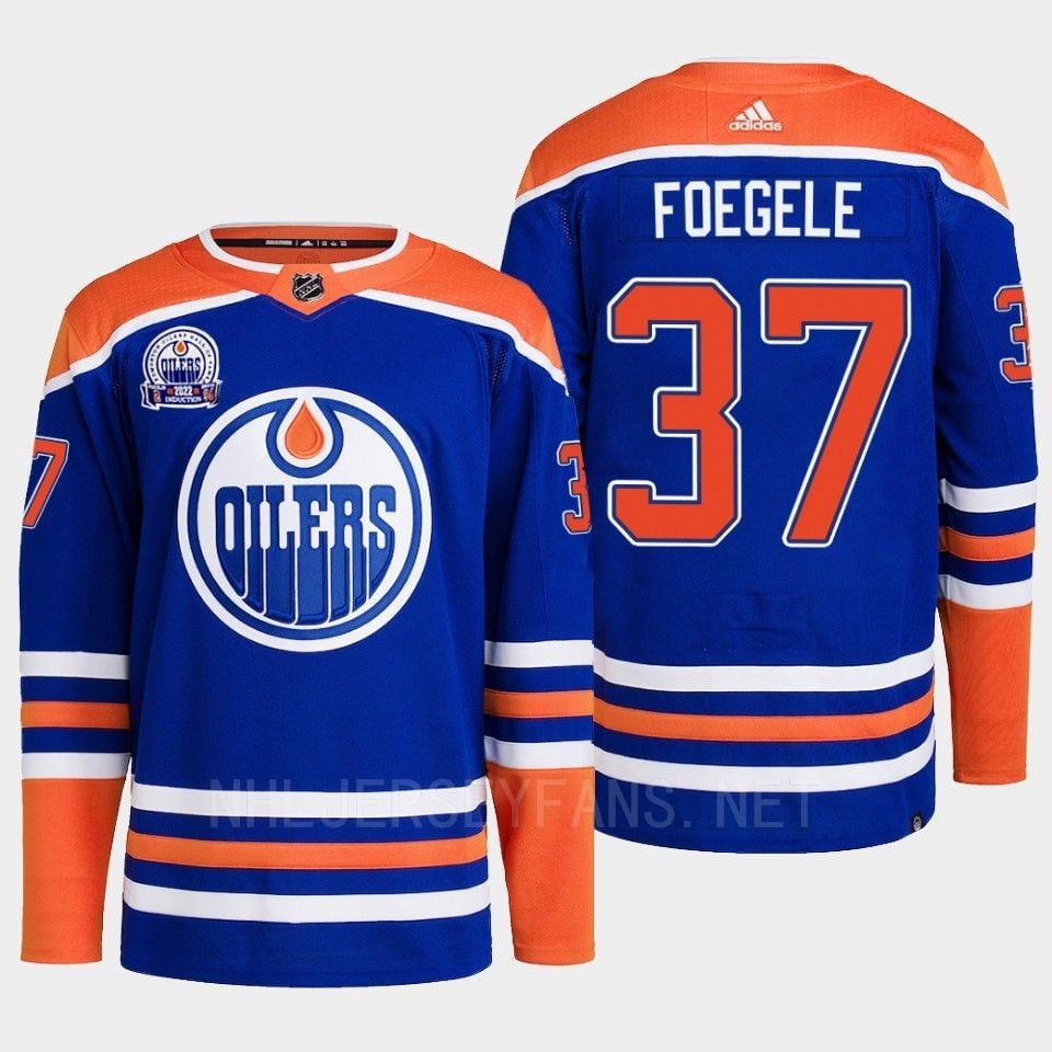 Edmonton Oilers Warren Foegele 37 Royal Primegreen Lee Ryan Hall Of Fame Patch Jersey 2022 - JS183 
