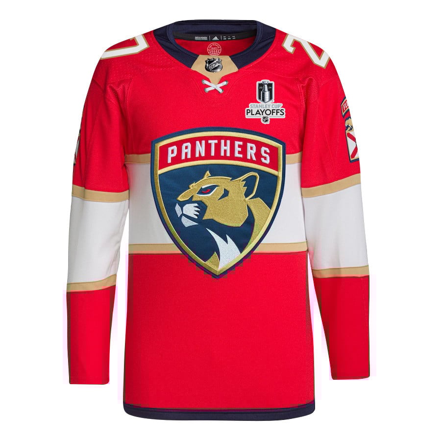 Alternative view of Eetu Luostarinen 27 Florida Panthers 2024 NHL Playoffs Patch Home Jersey - Men, Red - JS633 