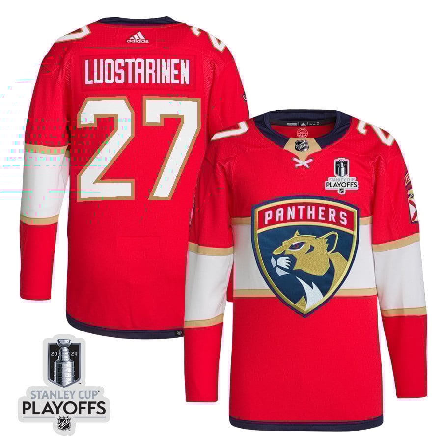 Eetu Luostarinen 27 Florida Panthers 2024 NHL Playoffs Patch Home Jersey - Men, Red - JS633 