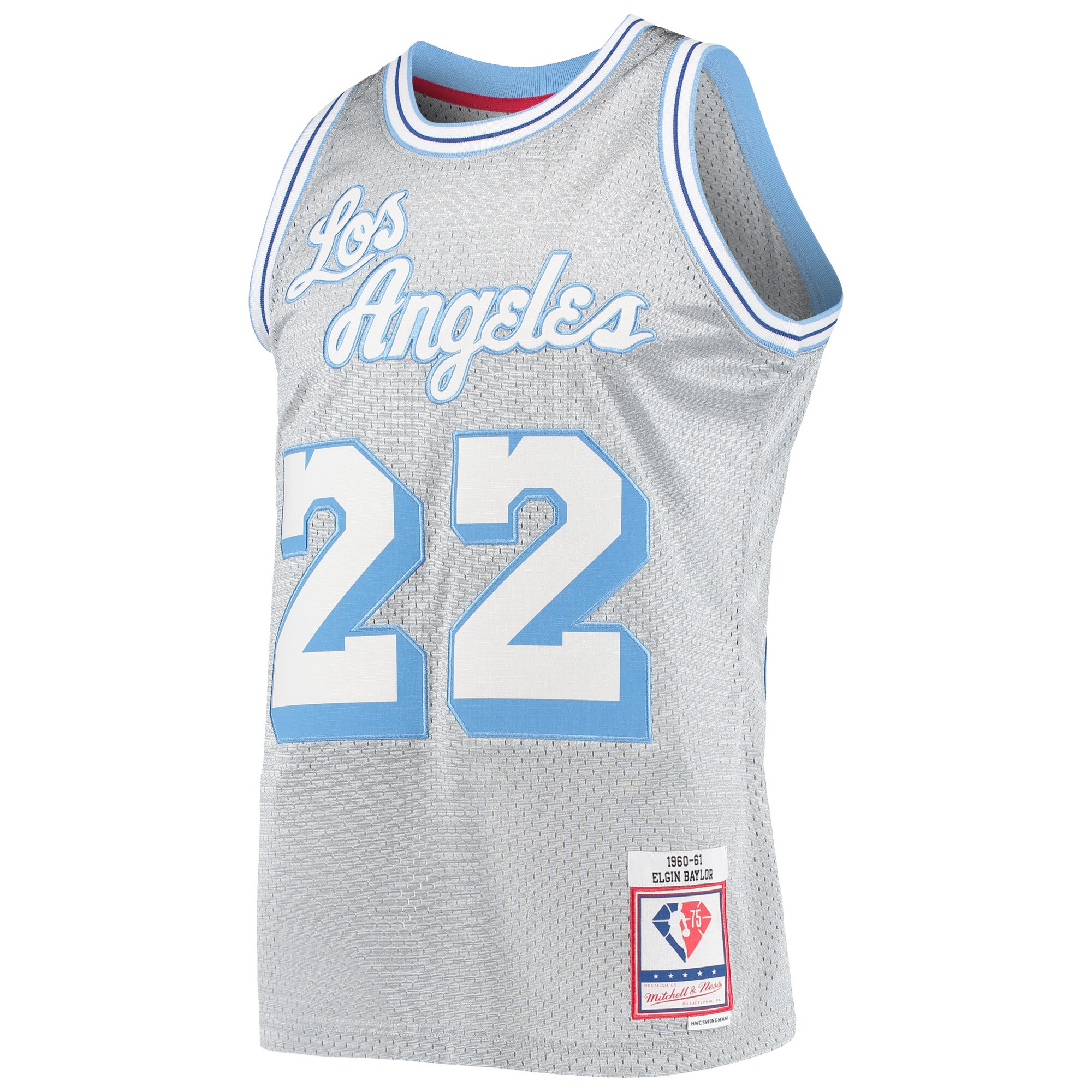 Alternative view of Elgin Baylor Los Angeles Lakers Mitchell & Ness 75th Anniversary 1960/61 Hardwood Classics Swingman Jersey - Silver