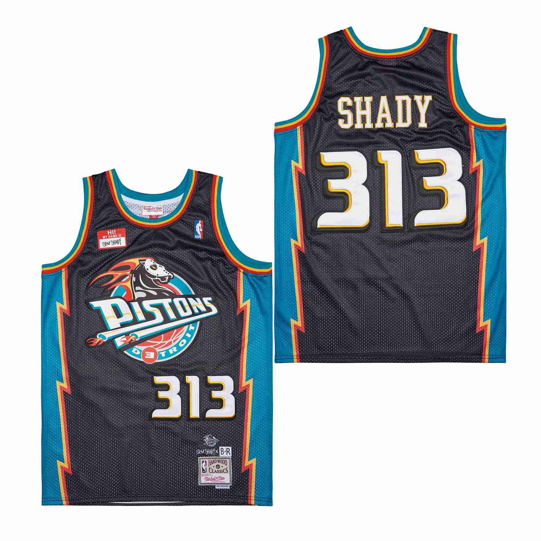 Eminem Slim Shady 313 Detroit Pistons Swingman Jersey - Black/Blue - JS288 