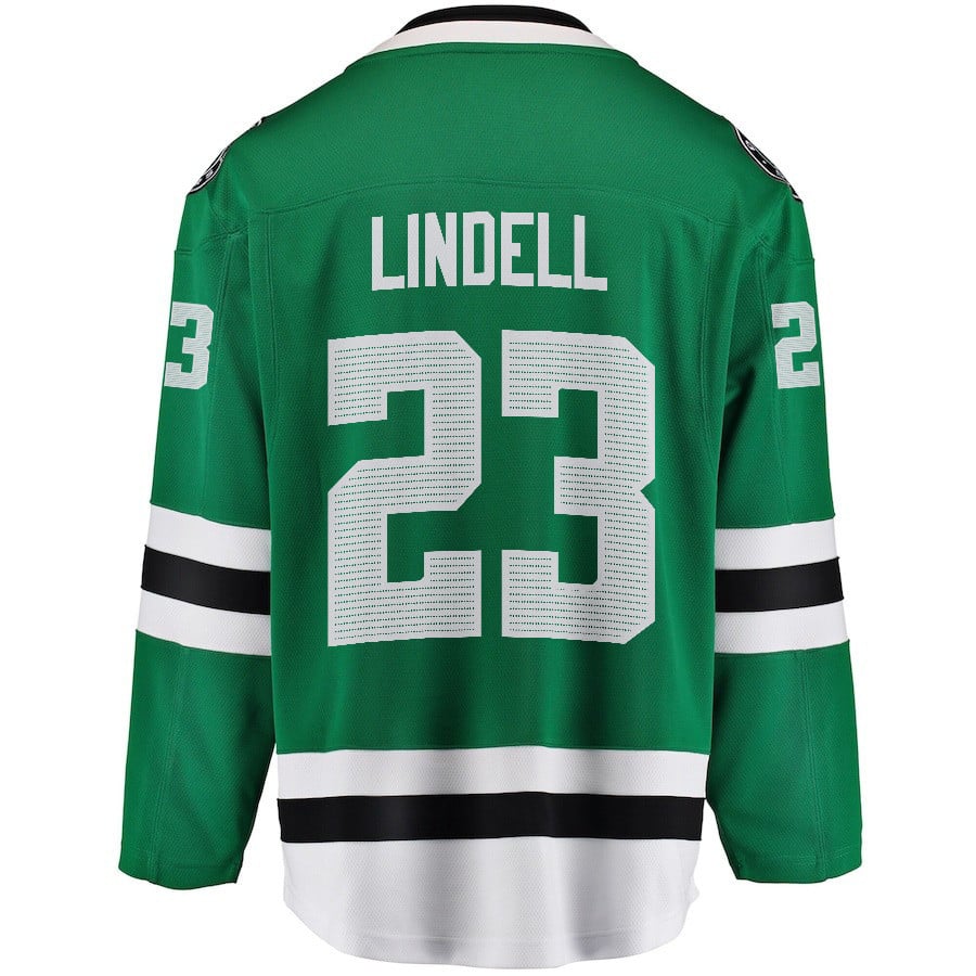 Alternative view of Esa Lindell 23 Dallas Stars 2024 NHL Playoffs Patch Home Jersey - Men, Green - JS831 