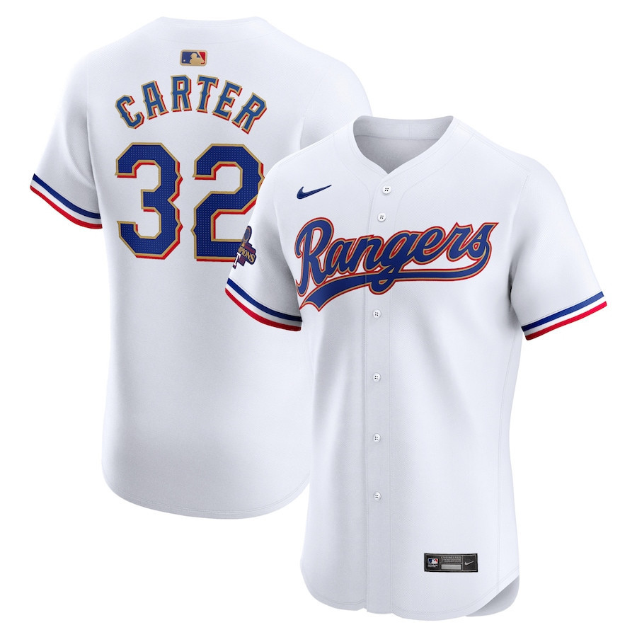 Evan Carter 32 Texas Rangers 2024 Gold Collection ELITE Player Jersey - White - JS941 