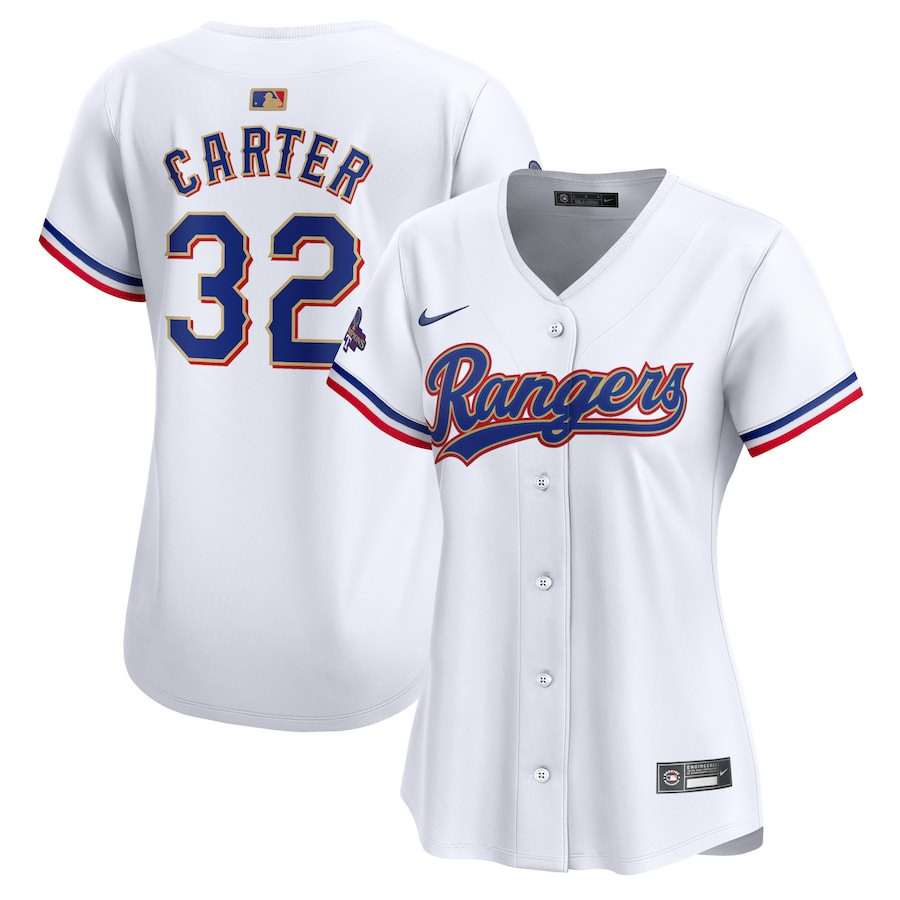 Alternative view of Evan Carter 32 Texas Rangers 2024 Gold Collection Limited Jersey - Women White - JS629 