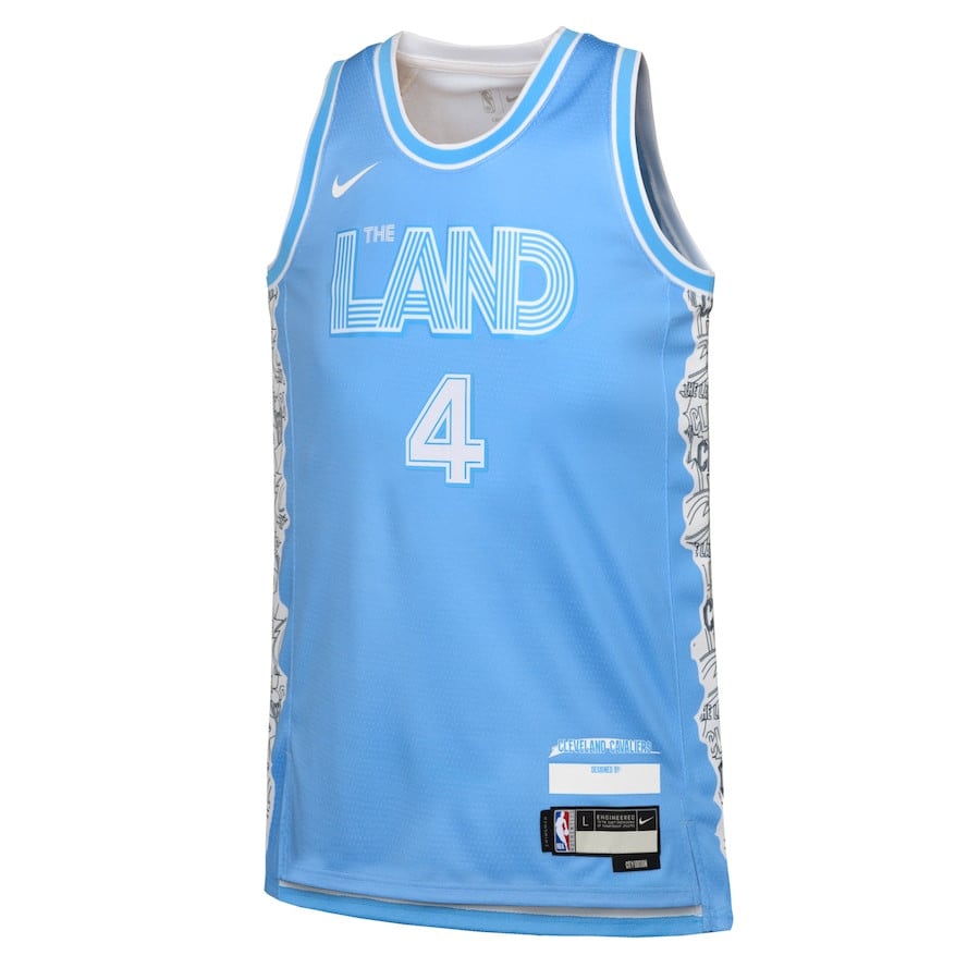 Alternative view of Evan Mobley 4 Cleveland Cavaliers 2024/25 Swingman Player YOUTH Jersey - City Edition - Light Blue - JS815