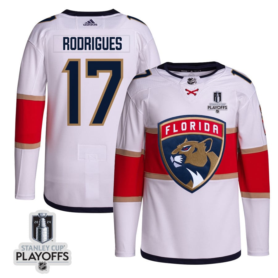 Evan Rodrigues 17 Florida Panthers 2024 NHL Playoffs Patch Away Jersey Customized - Men, White - JS799 