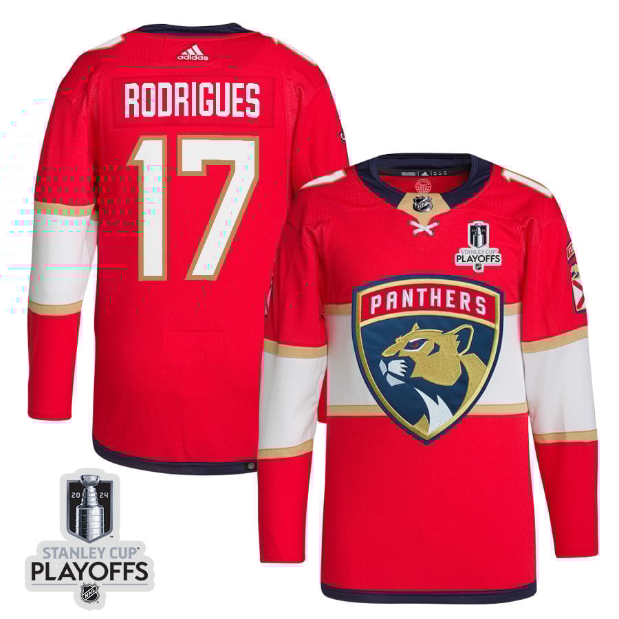 Evan Rodrigues 17 Florida Panthers 2024 NHL Playoffs Patch Home Jersey - Men, Red - JS958 