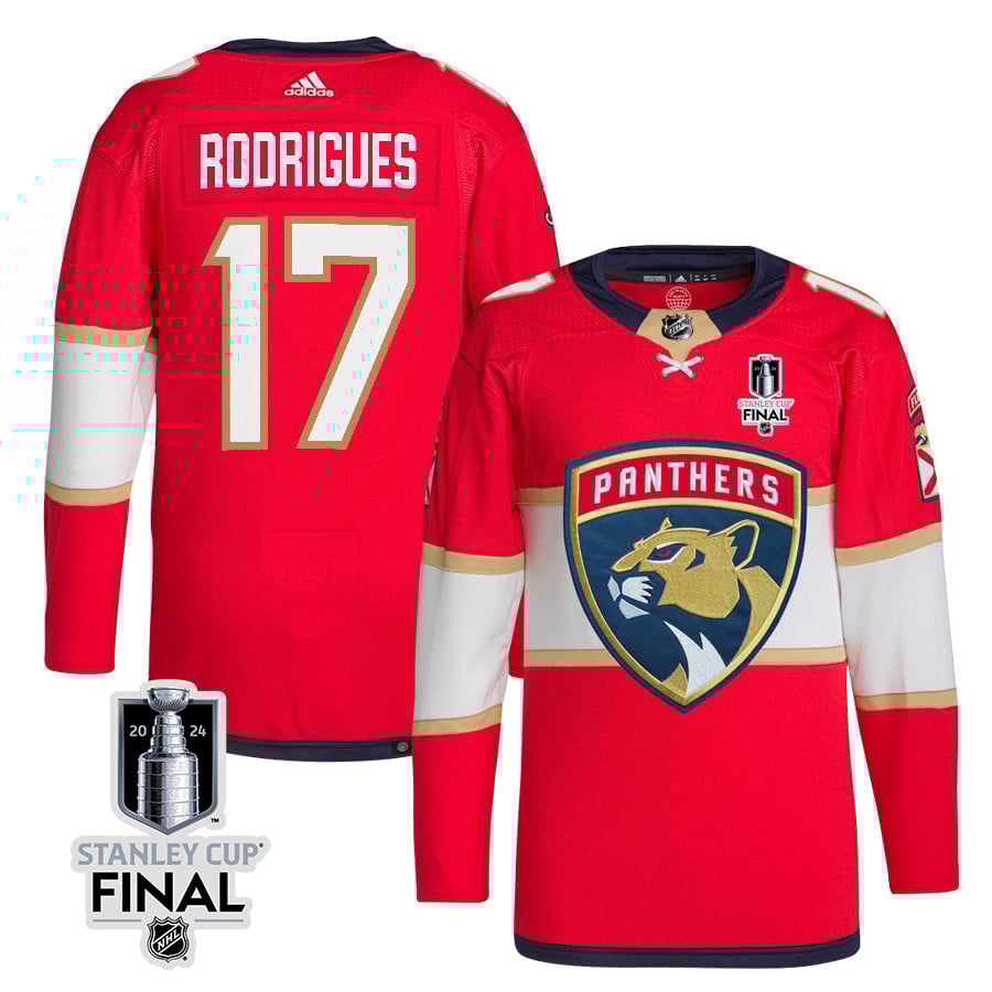 Evan Rodrigues 17 Florida Panthers 2024 STANLEY CUP Final Home Breakaway Jersey - Men, Red - JS543 