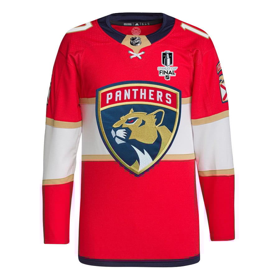 Alternative view of Evan Rodrigues 17 Florida Panthers 2024 STANLEY CUP Final Home Breakaway Jersey - Men, Red - JS543 