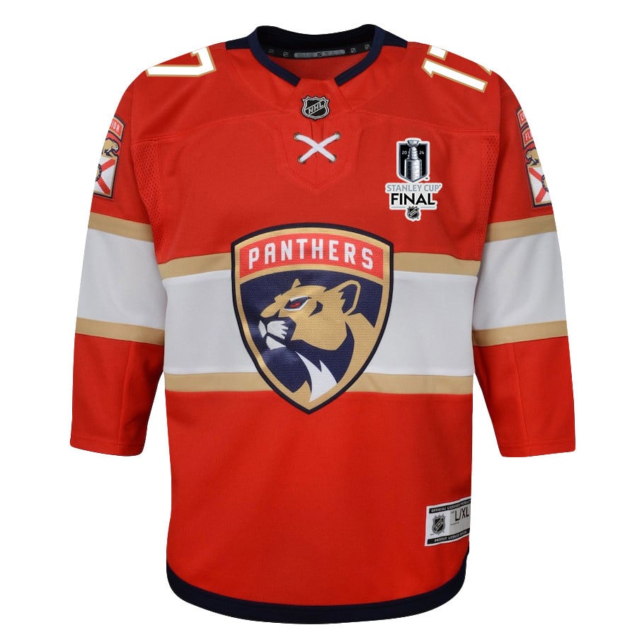 Alternative view of Evan Rodrigues 17 Florida Panthers 2024 STANLEY CUP Final Youth Home Breakaway Jersey - Red - JS561 