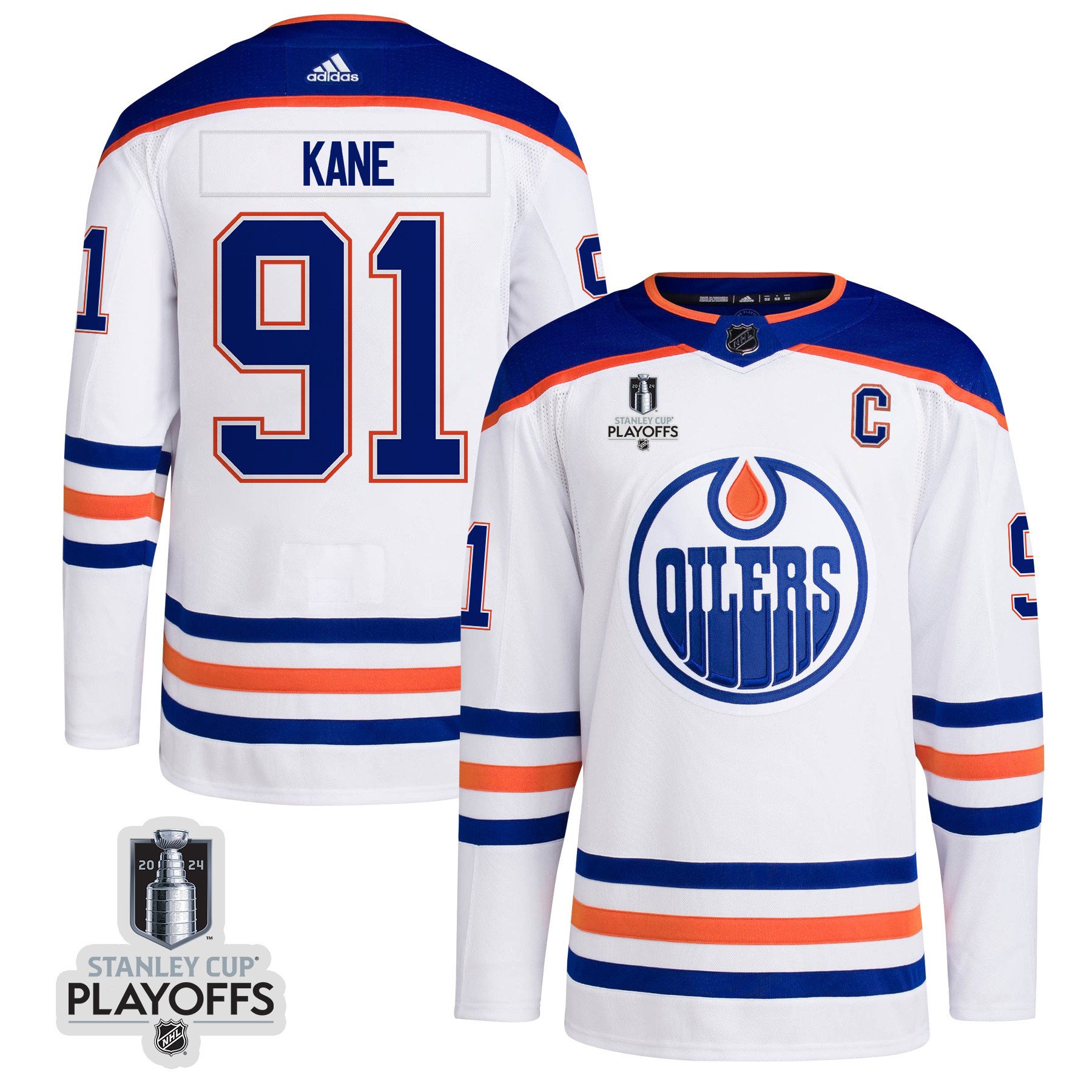 Evander Kane 91 Edmonton Oilers 2024 NHL Playoffs Patch Away Jersey - Men, White - JS722 