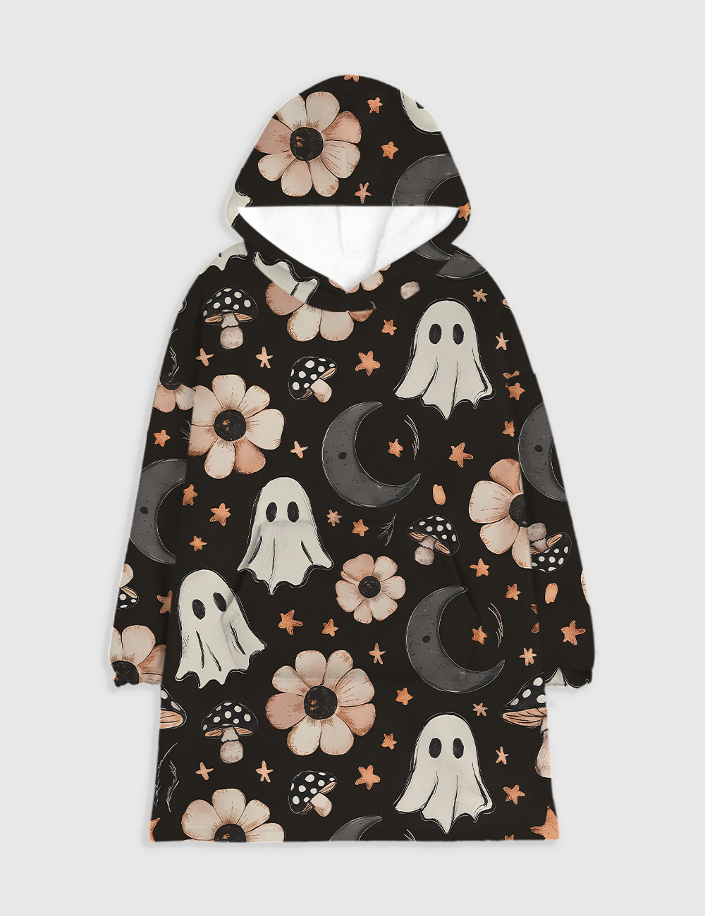 Fall Ghost Mushroom Halloween Flannel Blanket Hoodie