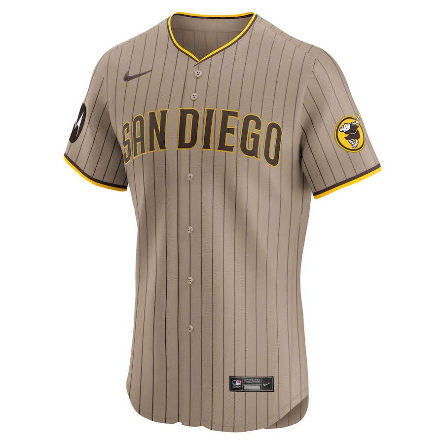 Alternative view of Fernando Tatis Jr. 23 San Diego Padres Alternate Elite Sponsor Patch Player Men Jersey - Tan 