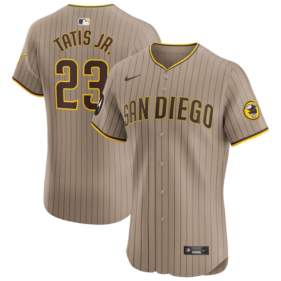 Fernando Tatis Jr. 23 San Diego Padres Alternate Elite Sponsor Patch Player Men Jersey - Tan 