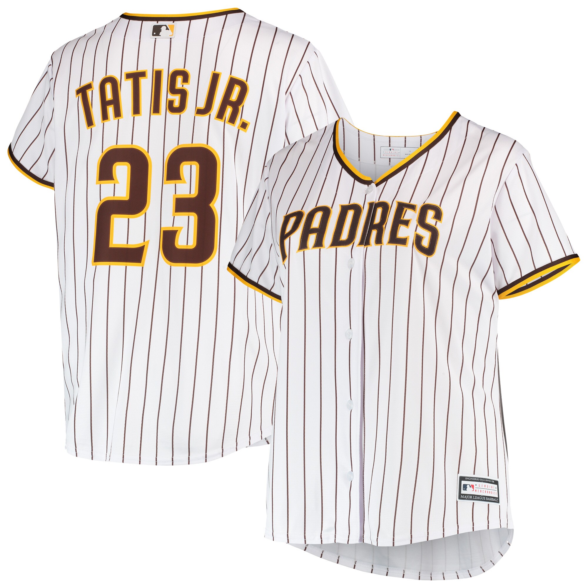 Fernando Tatis Jr. San Diego Padres Women’s Plus Size Replica Player Jersey – White/brown