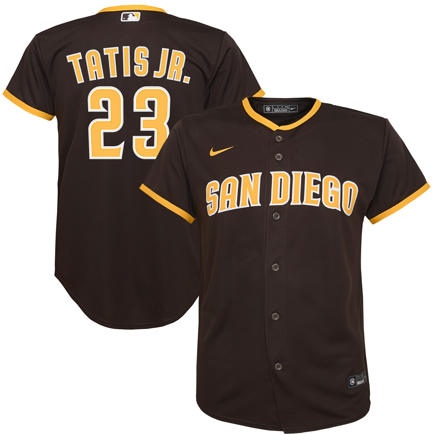 Alternative view of Fernando Tatis Jr. San Diego Padres Youth Alternate Replica Player Jersey - Brown