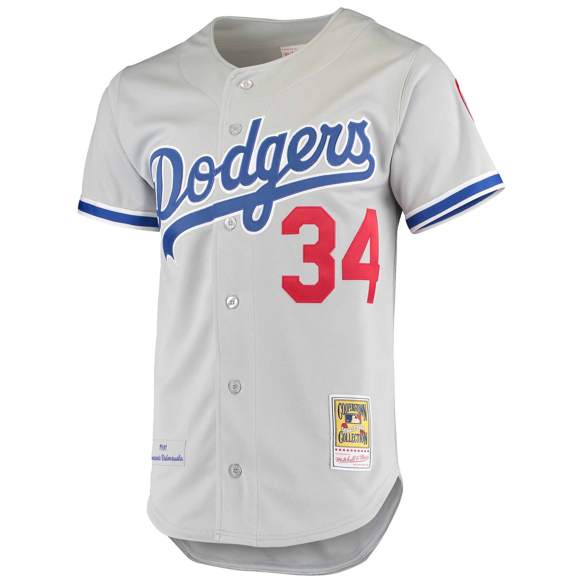 Alternative view of Fernando Valenzuela Los Angeles Dodgers Mitchell & Ness Road 1981 Cooperstown Collection Authentic Jersey - Gray