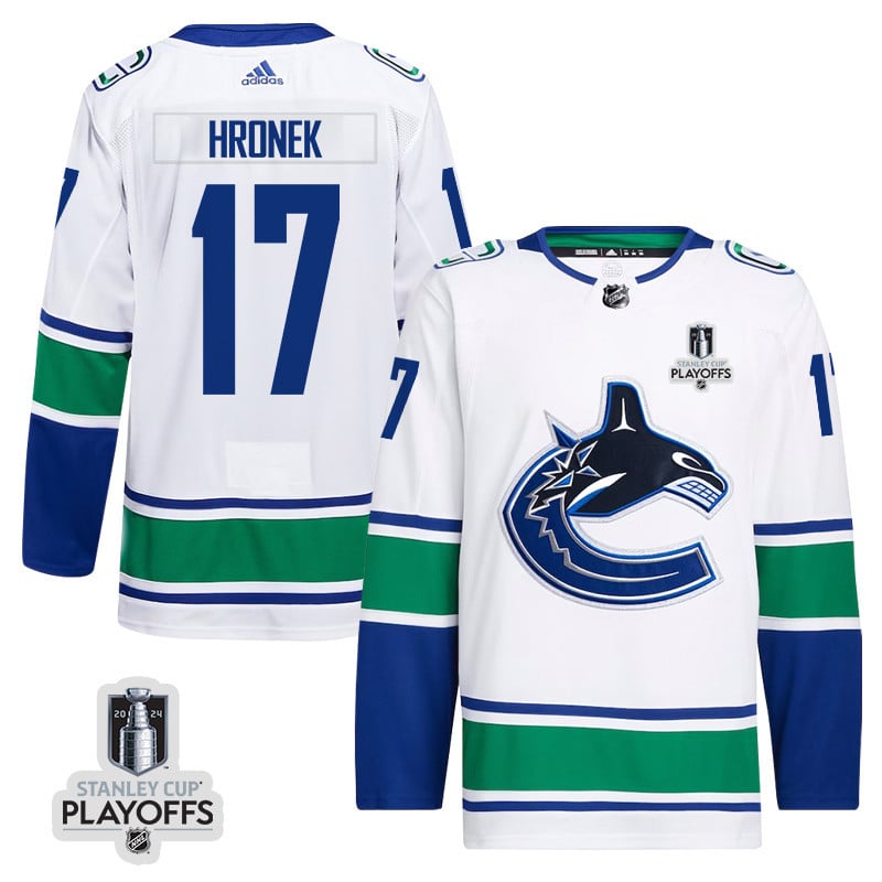 Filip Hronek 17 Vancouver Canucks 2024 NHL Playoffs Patch Away Jersey - Men, White - JS236 