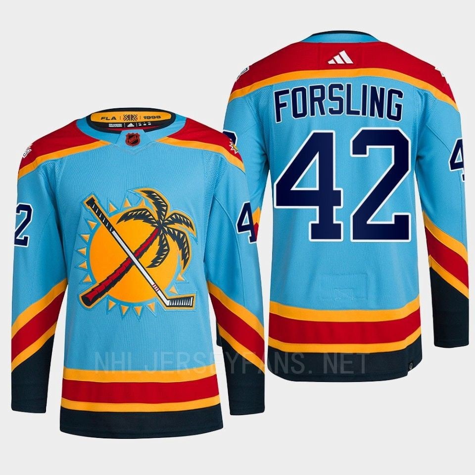 Florida Panthers 2022 Reverse Retro 2.0 Gustav Forsling 42 Blue Primegreen Jersey Men's - JS291 