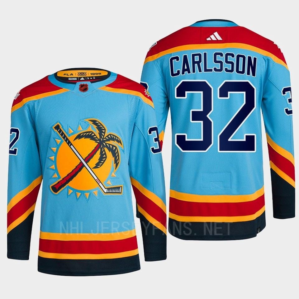 Florida Panthers 2022 Reverse Retro 2.0 Lucas Carlsson 32 Blue Primegreen Jersey Men's - JS437 