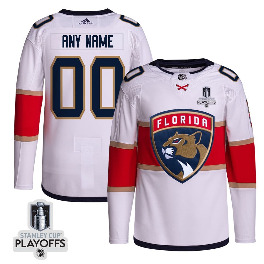 Florida Panthers 2024 NHL Playoffs Patch Away Jersey Customized - Men, White - JS850 