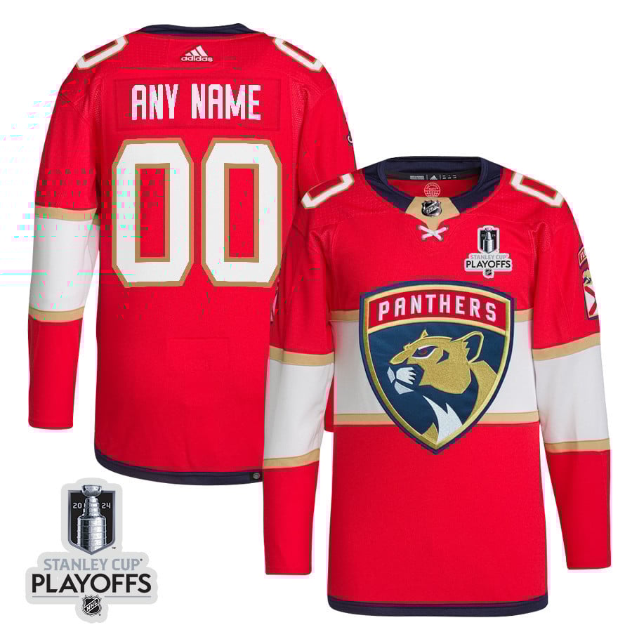 Florida Panthers 2024 NHL Playoffs Patch Home Jersey Customized - Men, Red - JS696 