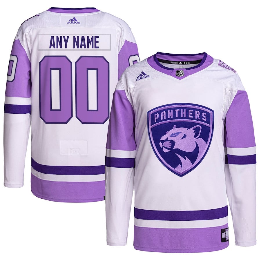 Florida Panthers Hockey Fights Cancer Primegreen Custom Men Jersey - White/Purple - JS123 