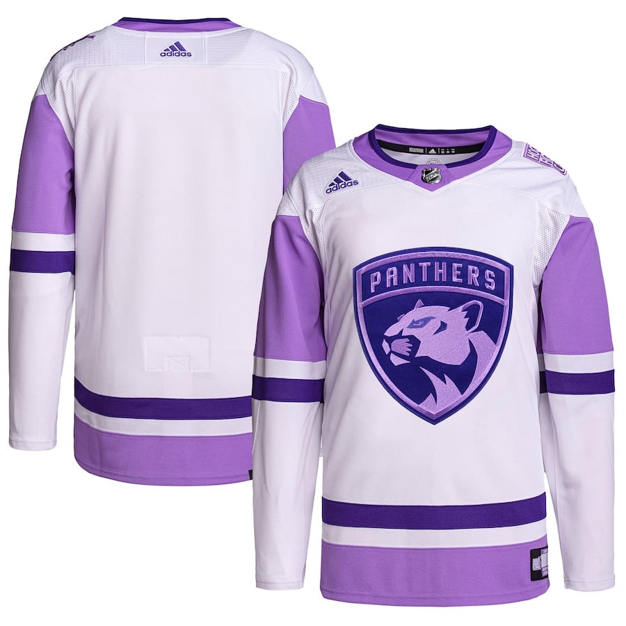 Florida Panthers Hockey Fights Cancer Primegreen Men Jersey - White/Purple - JS559 
