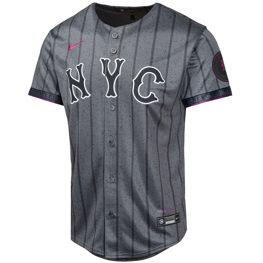 Alternative view of Francisco Lindor 12 New York Mets 2024 City Connect Limited YOUTH Jersey - Graphite 