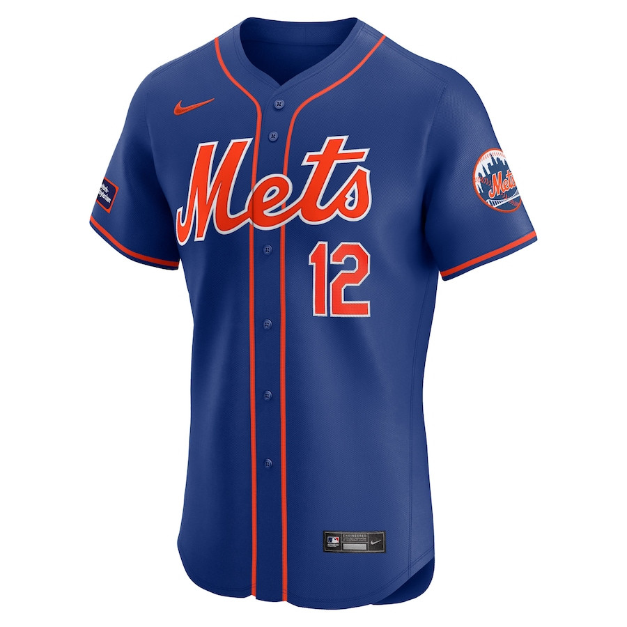 Alternative view of Francisco Lindor 12 New York Mets Alternate Elite Sponsor Patch Player Men Jersey - Royal 