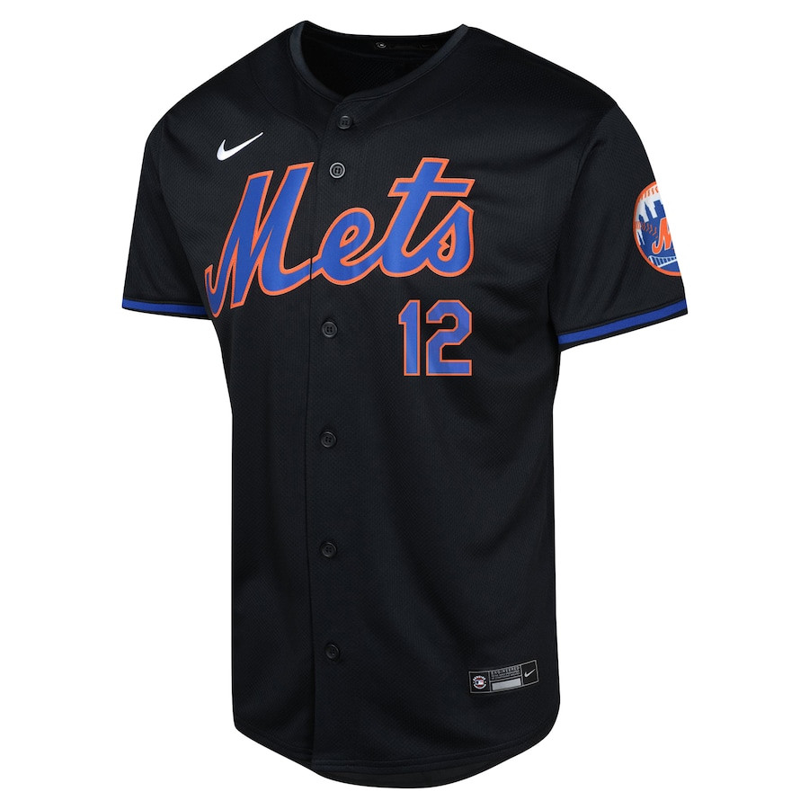 Alternative view of Francisco Lindor 12 New York Mets Alternate Limited YOUTH Jersey - Black 
