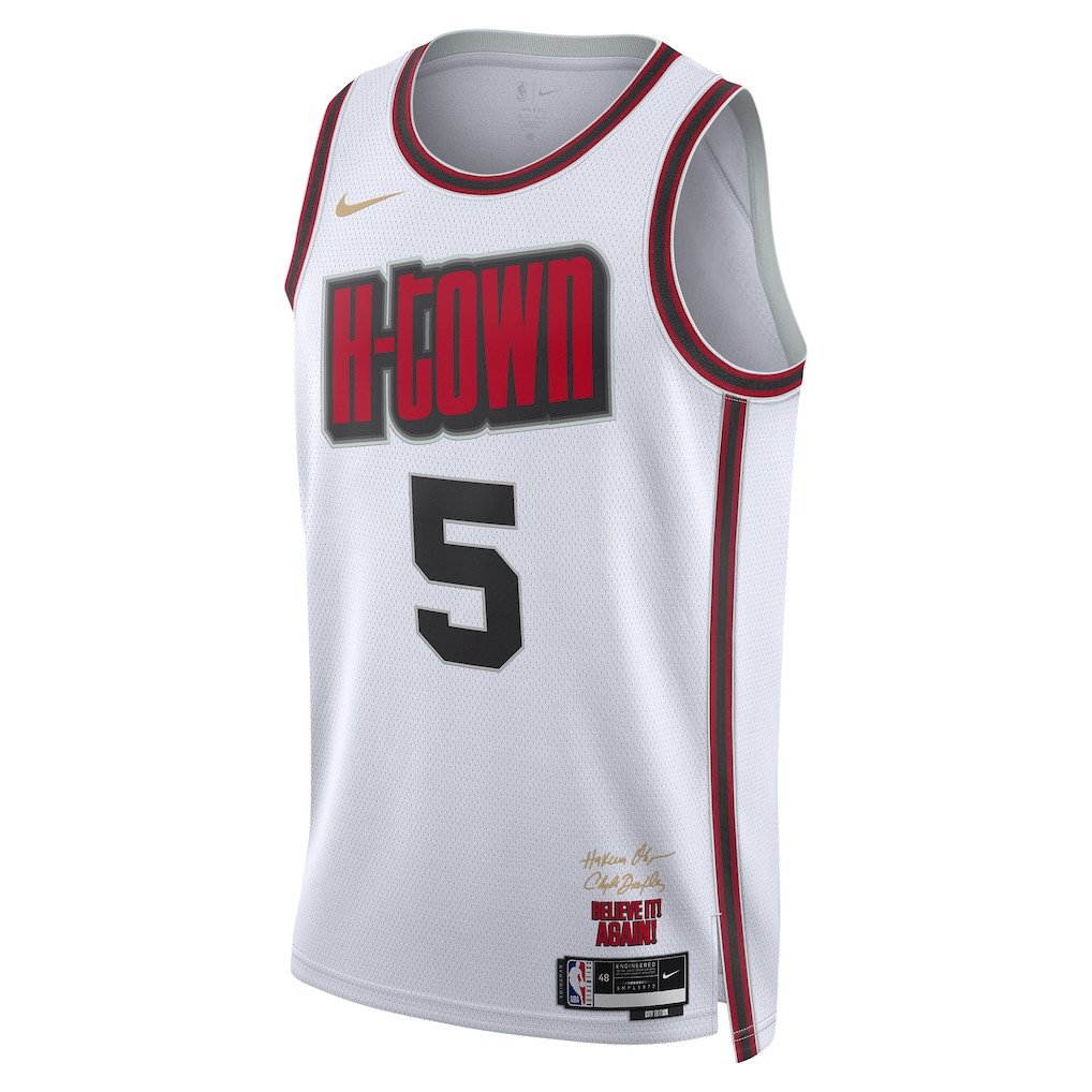 Alternative view of Fred VanVleet 5 Houston Rockets Unisex 2024/25 Swingman Player Jersey - City Edition - White - JS342 