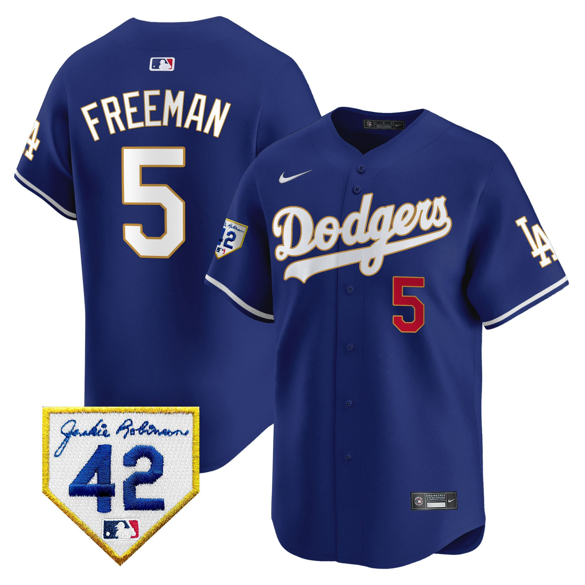 Freddie Freeman 5 Los Angeles Dodgers 2024 Jackie Robinson Patch Men Jersey - Royal 