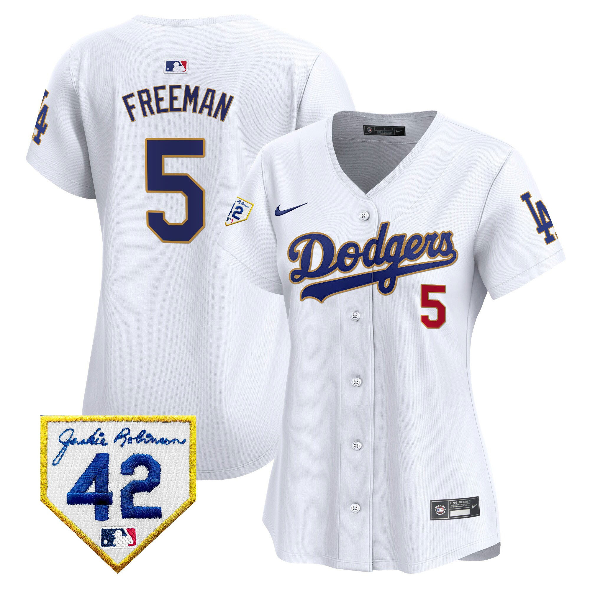 Freddie Freeman 5 Los Angeles Dodgers 2024 Jackie Robinson Patch Women Jersey - White 