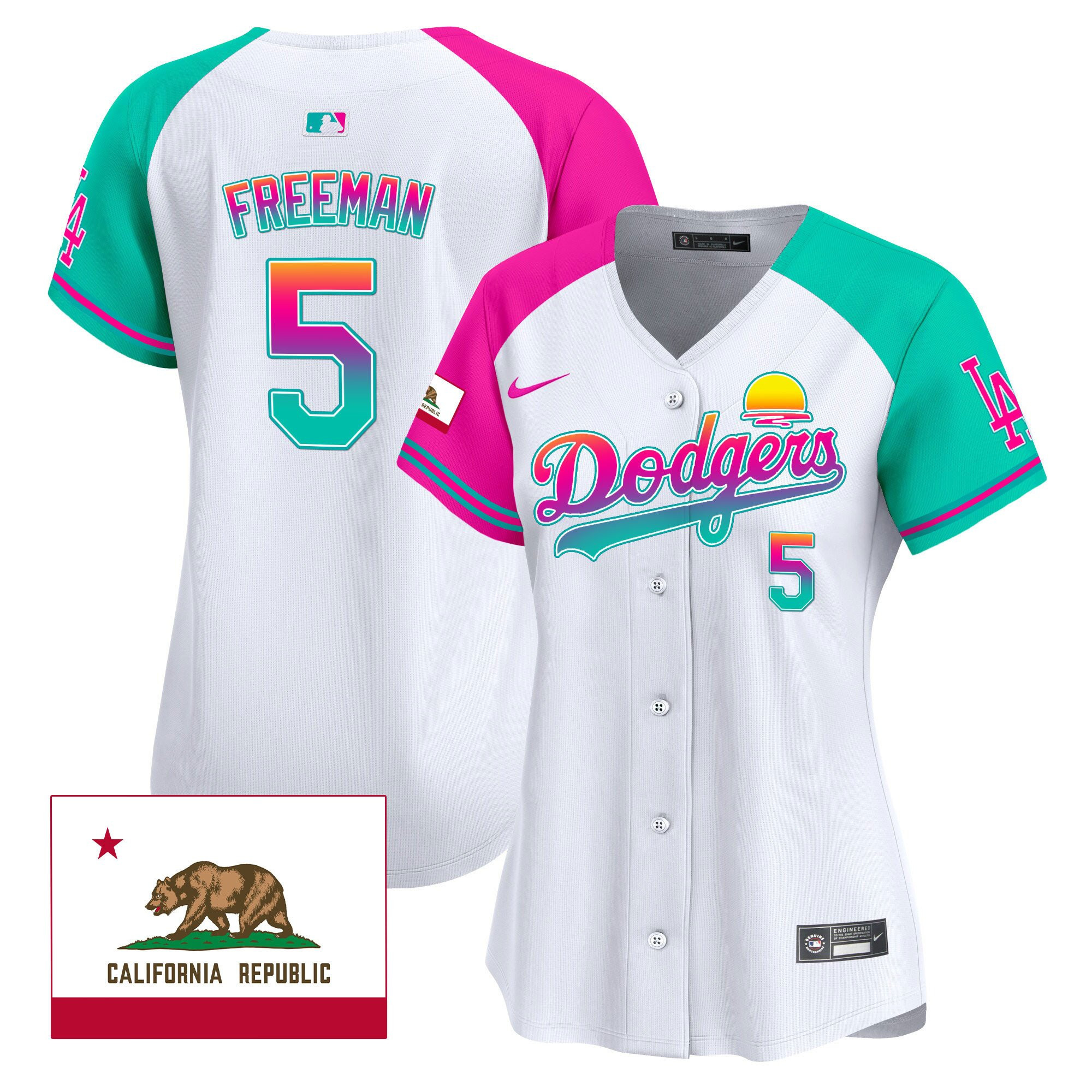 Freddie Freeman 5 Los Angeles Dodgers 2024 Los Angeles City Style California Republic Patch Women Jersey - Alternate 